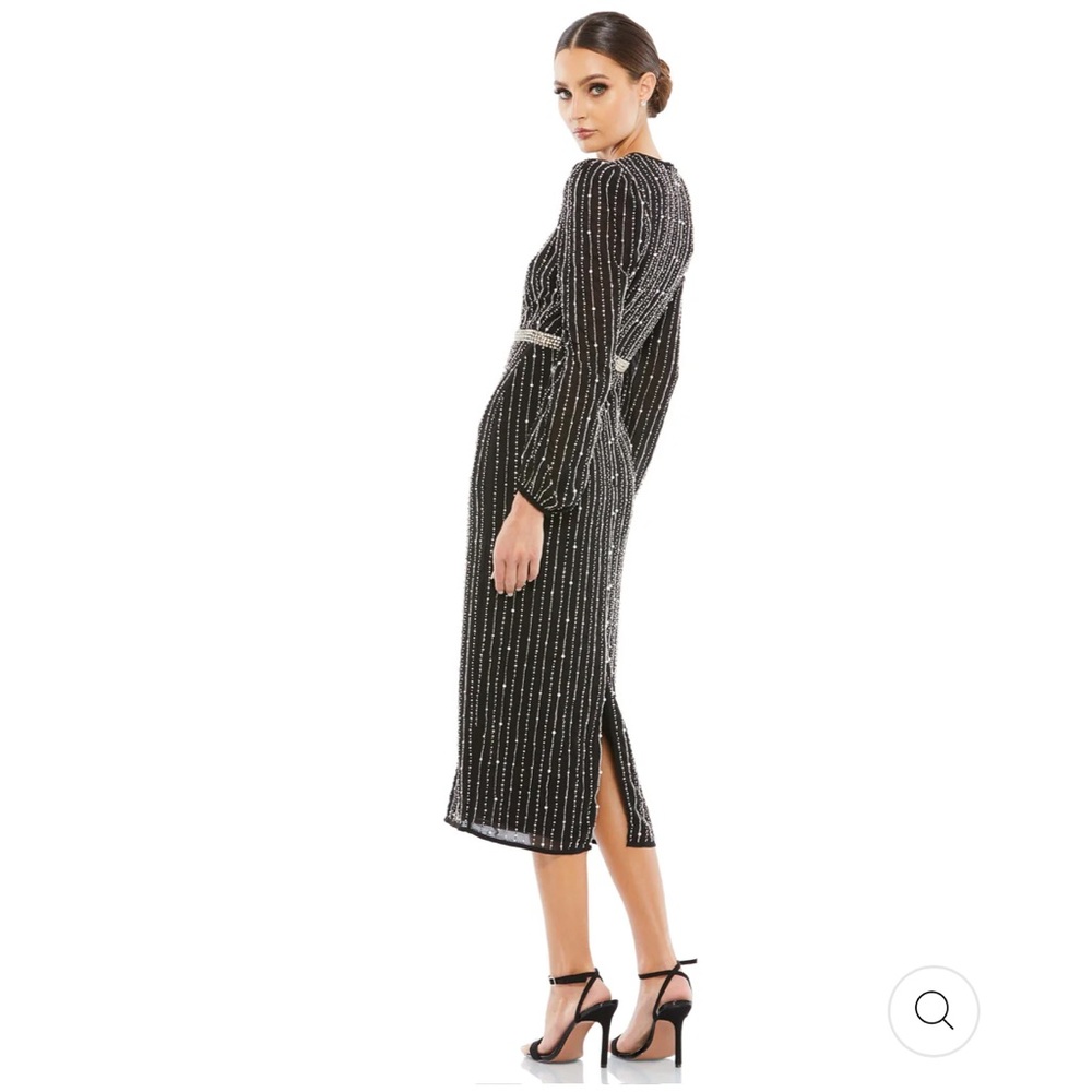 NWT Mac Duggal Sexy Black Rhinestone Puff Sleeve Cocktail
 Gala Black Tie
